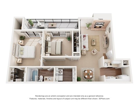 Floor plan for 2 beds, 1 bath, 873 sqft